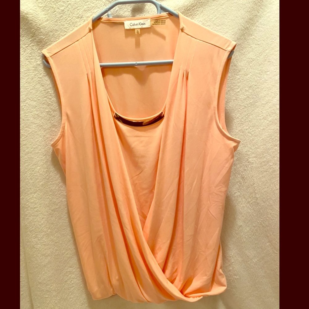 Calvin Klein Salmon Blouse Gold Accent
